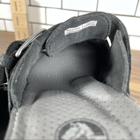 CROCS Cobbler Buckle Black Leather Cushioned Clogs - Picture 11 of 13